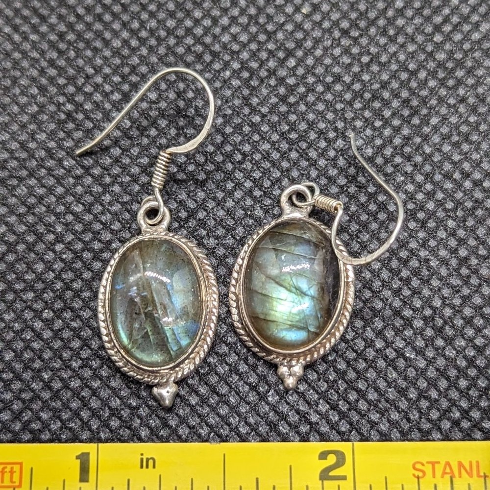 Beautiful Medium Sized Sterling and Labadorite Cab Earrings